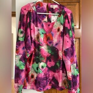 NWT Jorge Perez Floral Watercolor Blouse XL